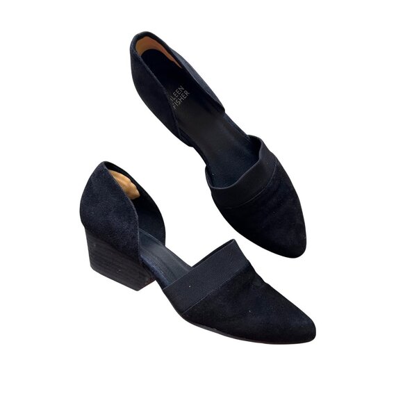 Eileen Fisher Women's Sz 8.5 D’Orsay Cut Block Suede Pumps, Black Heels - Picture 1 of 9
